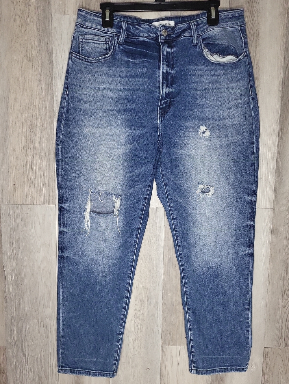 Flying Monkey Womens 32 High Rise Distressed Straight Leg Jeans Medium Wash